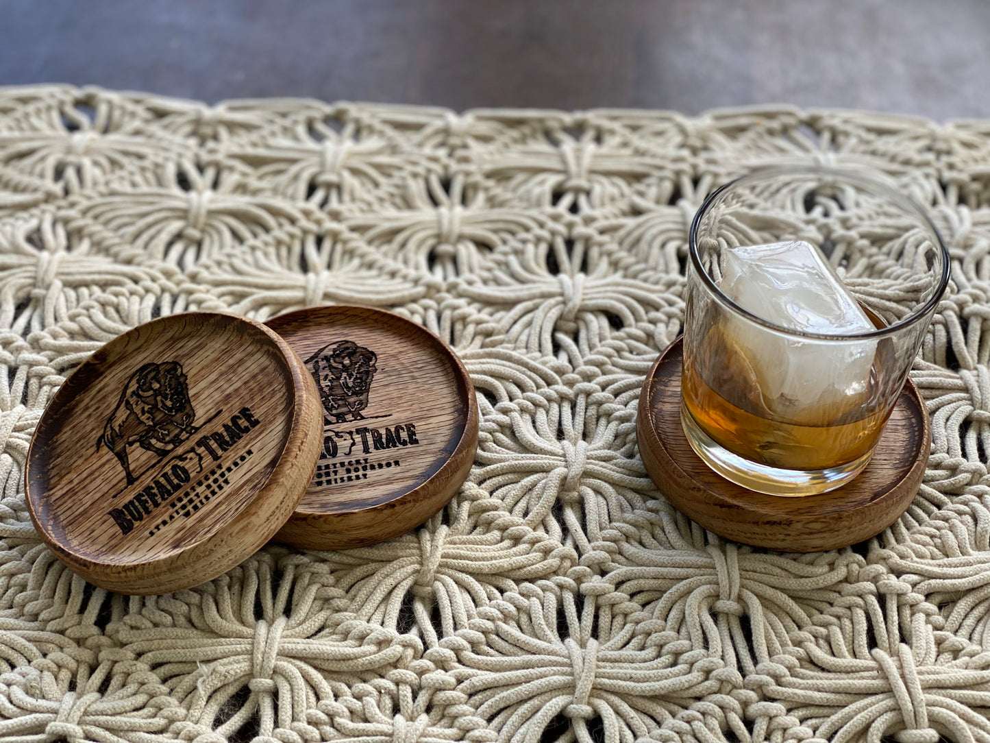 Nesting Oak Coasters with Bottle Opener (Set of Three)