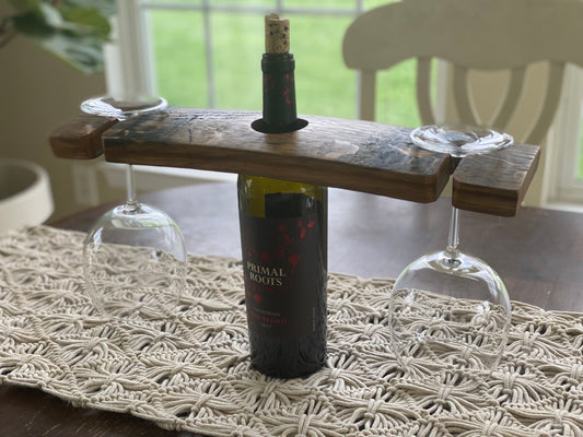 Wine Bottle and Glasses Bourbon Stave Holder