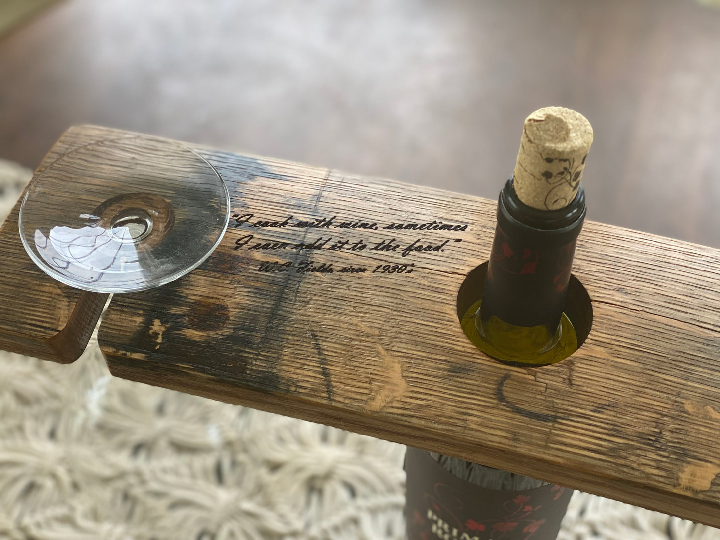 Wine Bottle and Glasses Bourbon Stave Holder